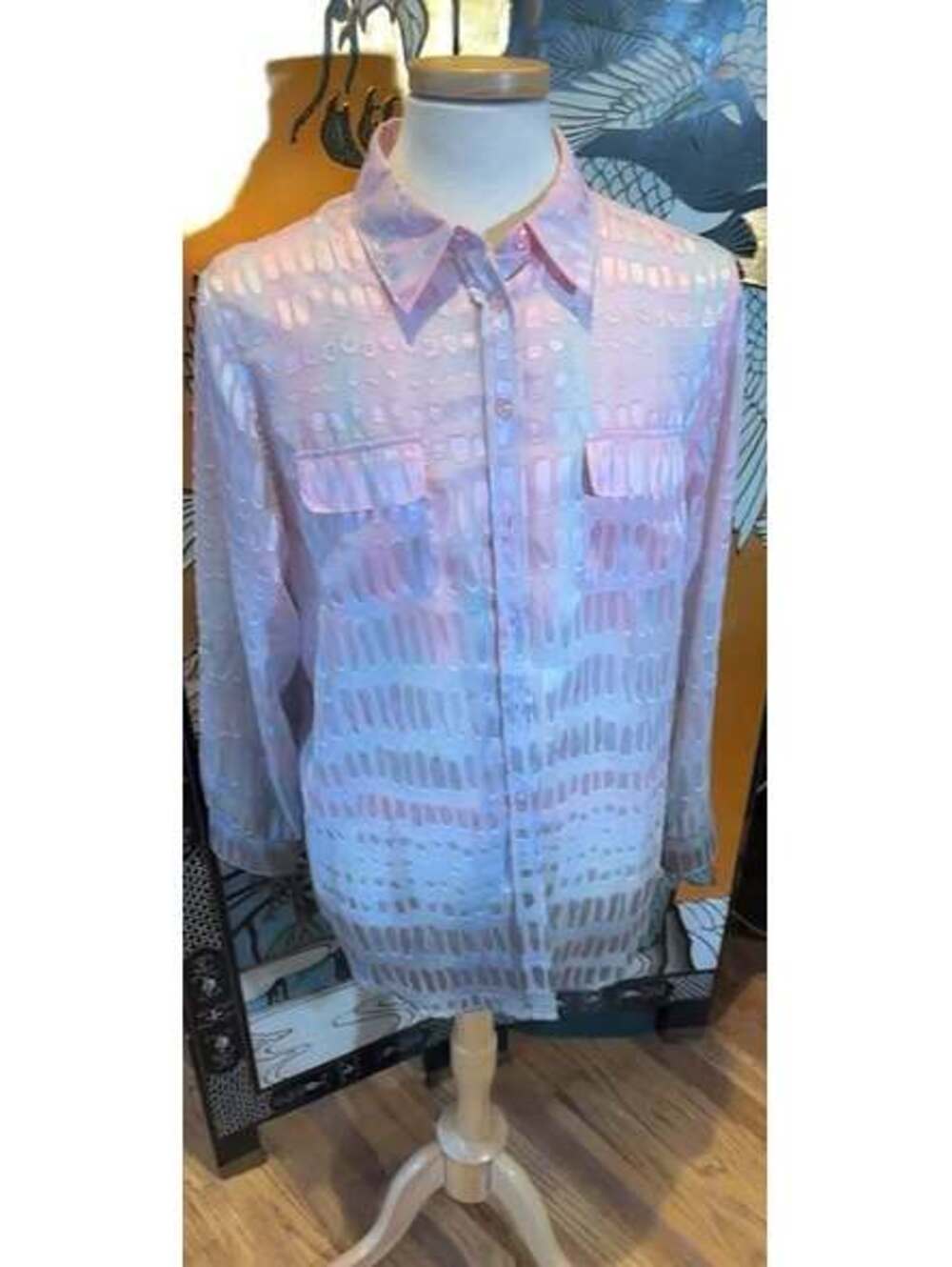 Pink Textured Long Sleeve Button Up Shirt